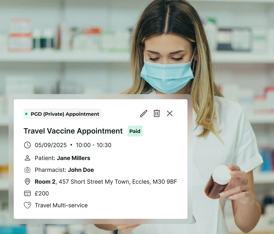 Pharmacist looking at a Deltera Appointment on a tablet