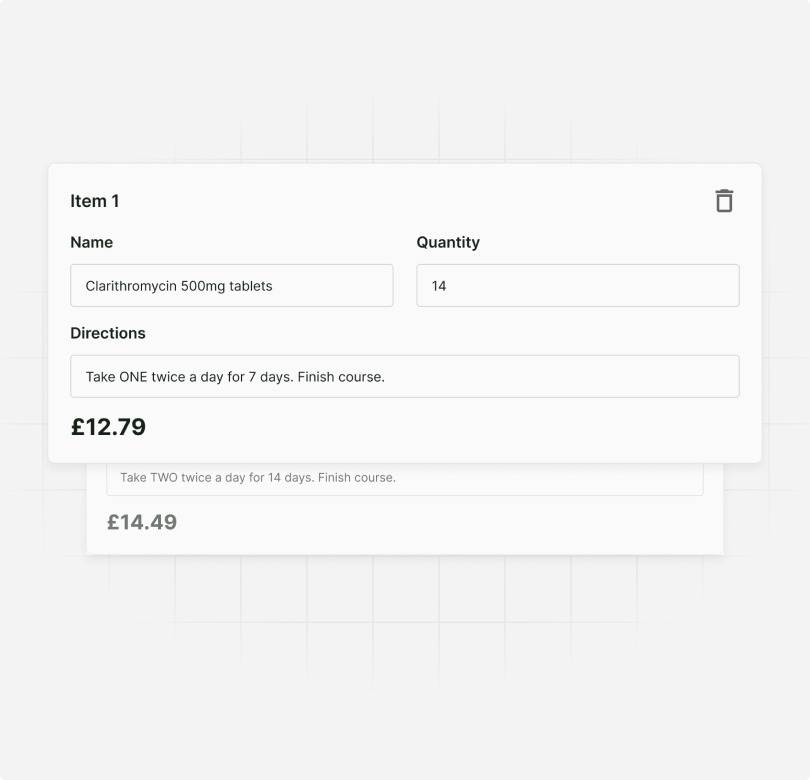Deltera Prescribe consultation UI - prescriptions