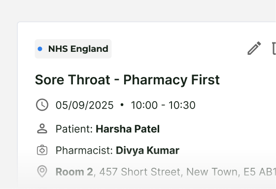 NHS Pharmacy First appointment card