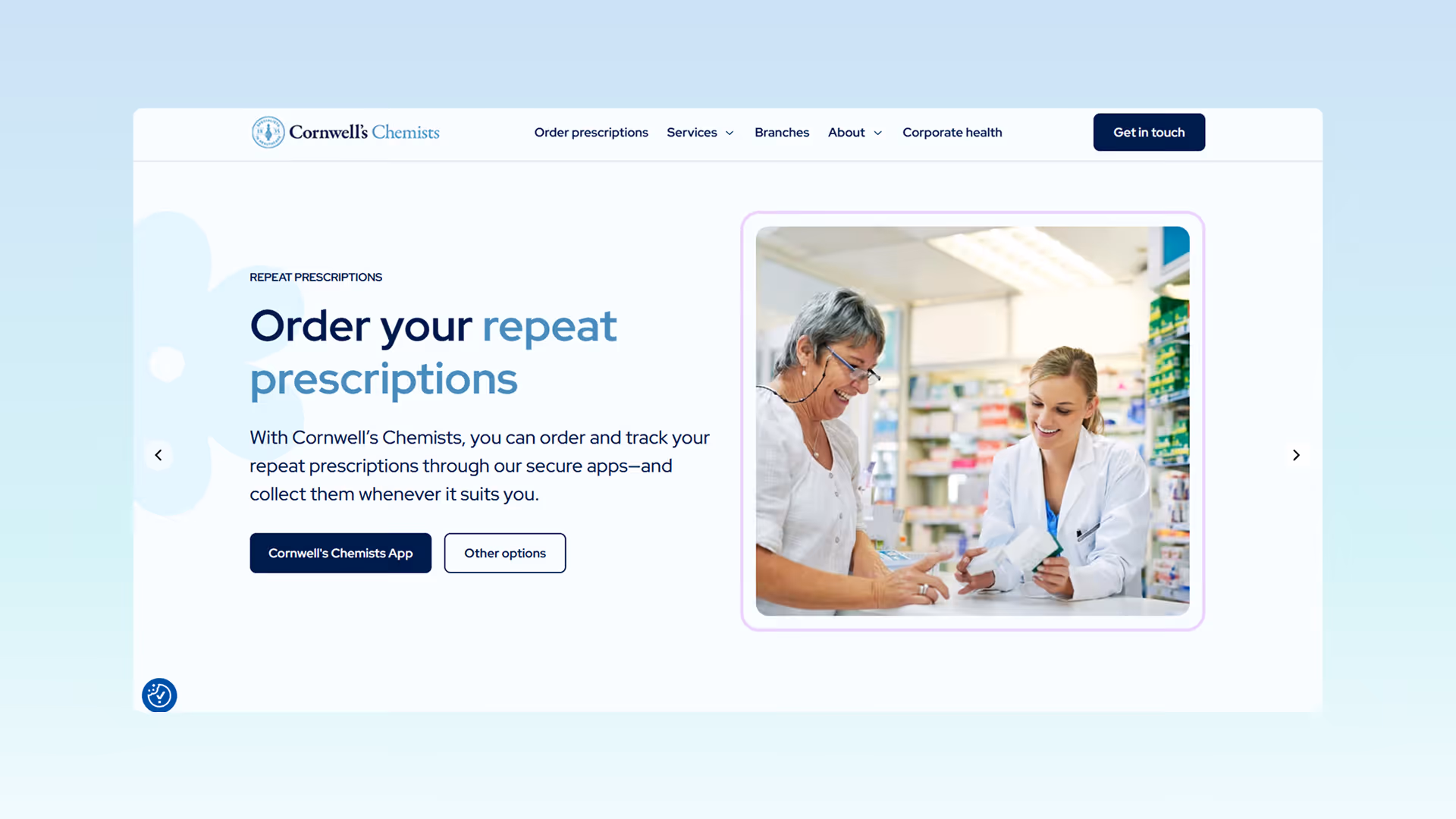 Cornwells Chemists website homepage