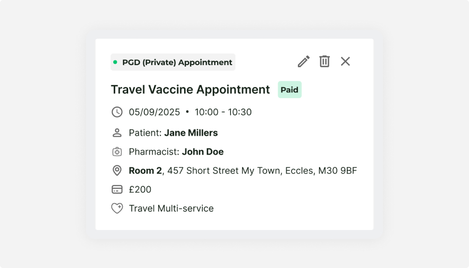 Deltera appointment card