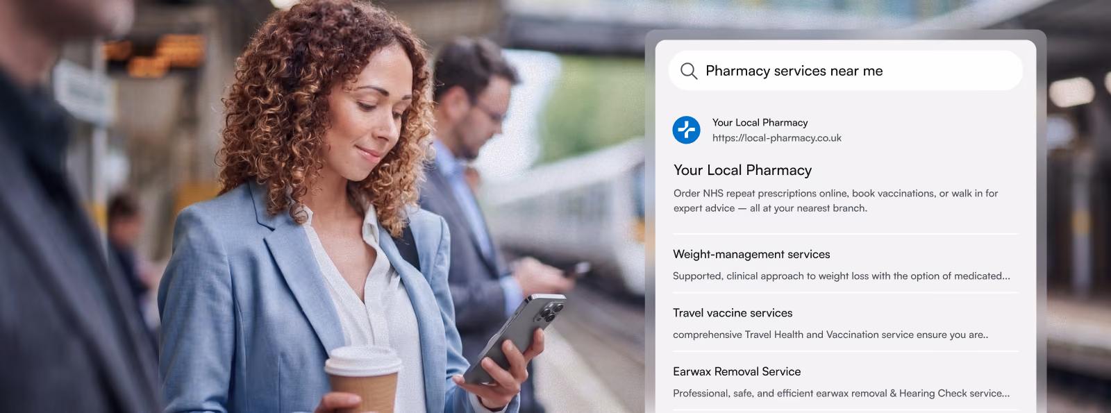 Woman searching for pharmacy services