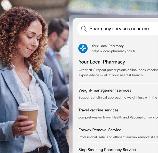 Woman searching for pharmacy services