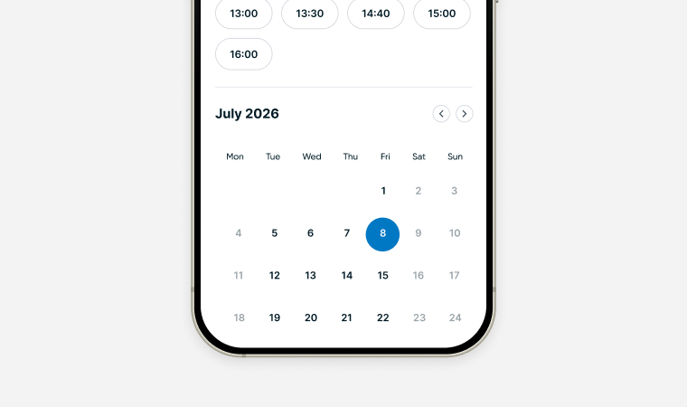 Date and time select using Deltera platform