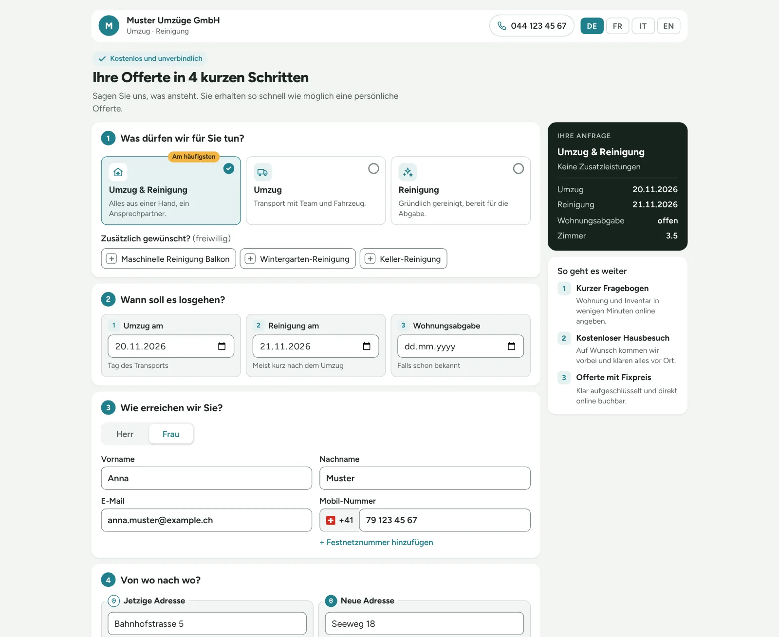 Schritt 1: Movdesk-Anfrageformular