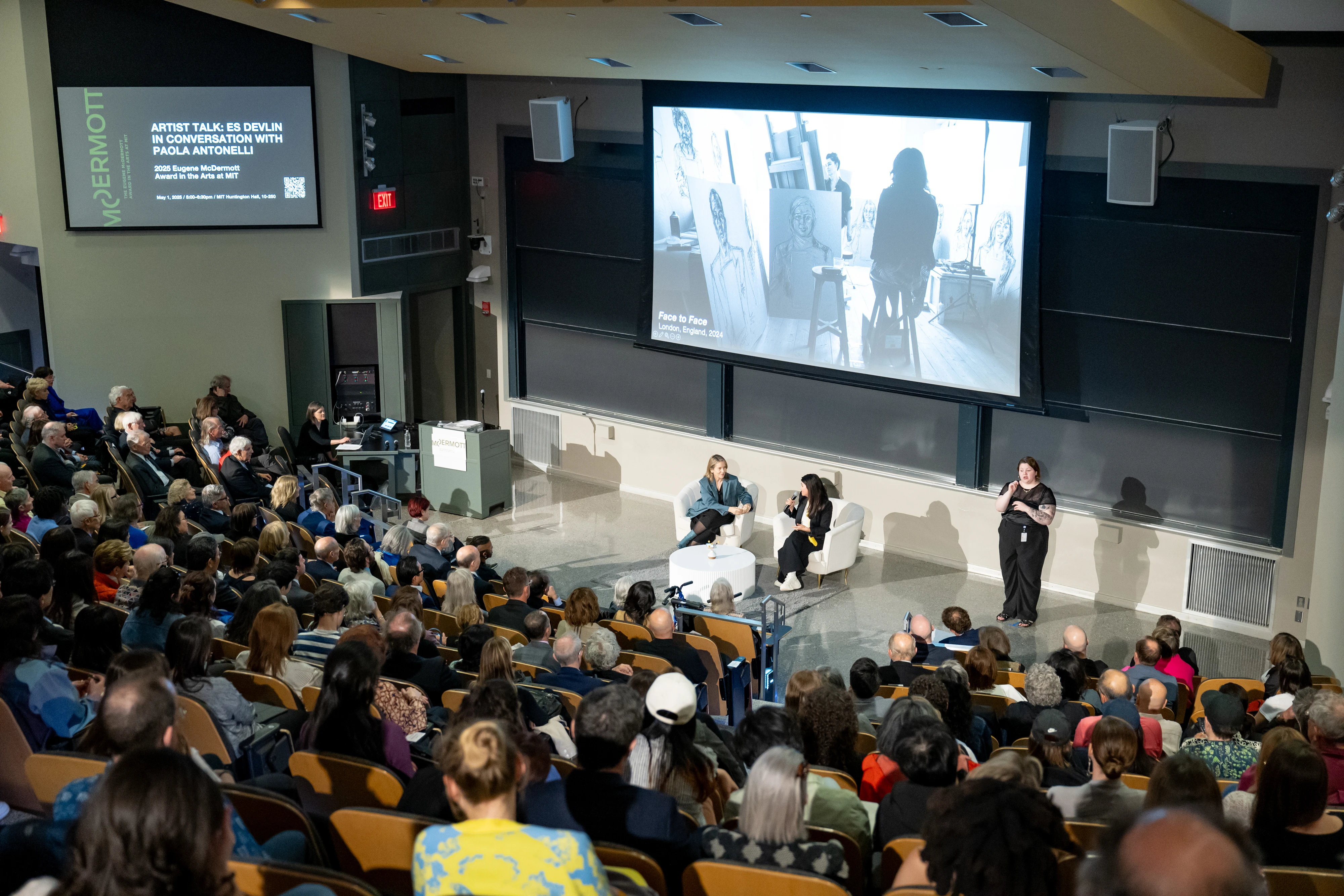 Es Devlin and Paola Antonelli in conversation at MIT. Photo: Kataram Studios.