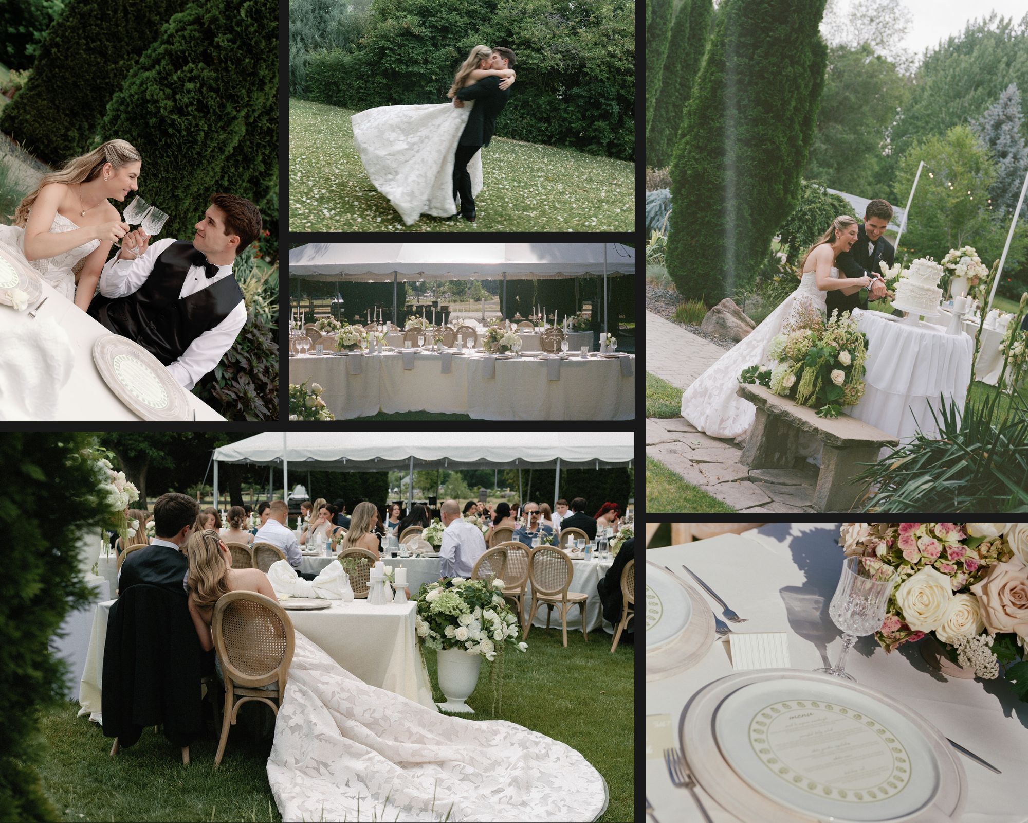 Several images of a French garden inspired wedding at The Cottage at Riverbend Photography by Jenny Losee