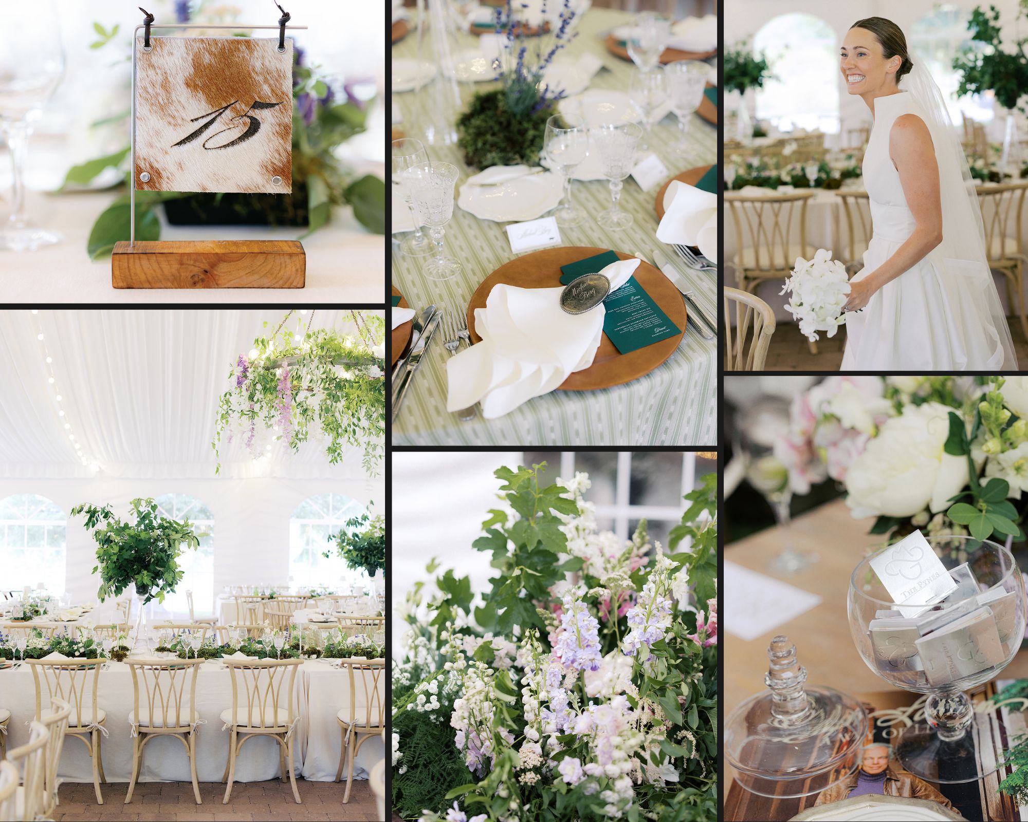 Close-up of mossy meadow wedding florals featuring garden blooms and natural textures at Trail Creek Cabin.