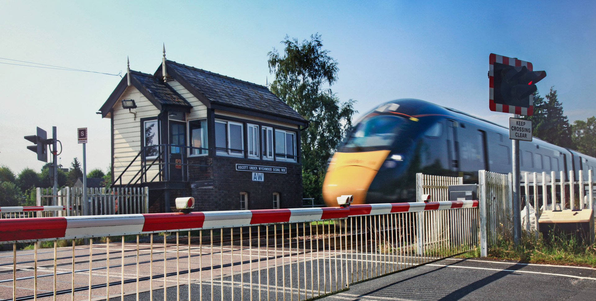 Rail crossing with an oncoming train