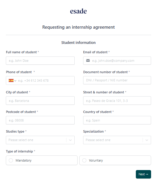 A screen shot of a application form