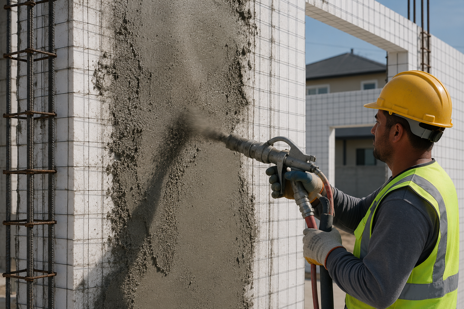 Shotcrete applied over welded wire mesh on a SCIP wall panel