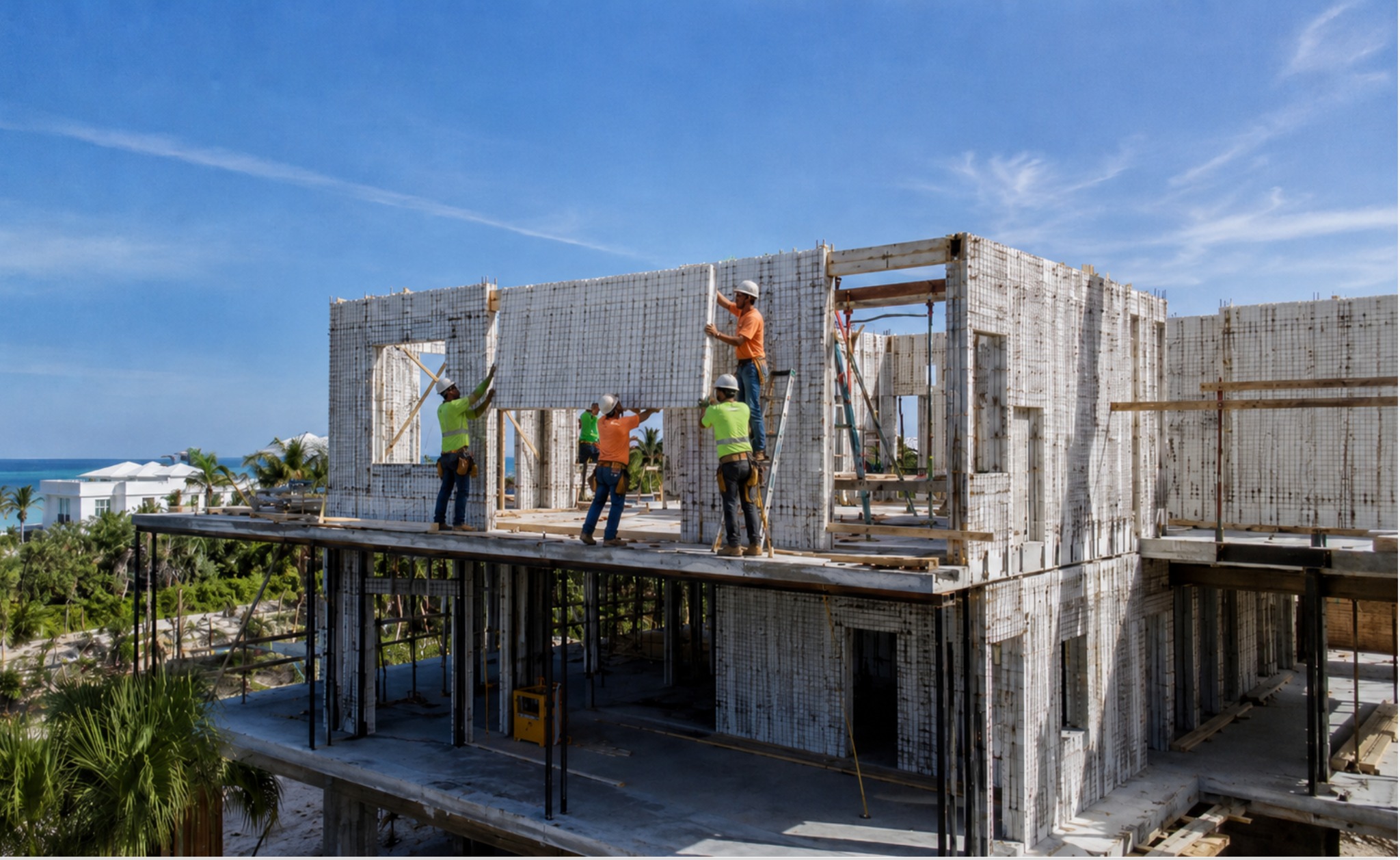 SCIP panel walls installed on an elevated coastal home under construction in Florida
