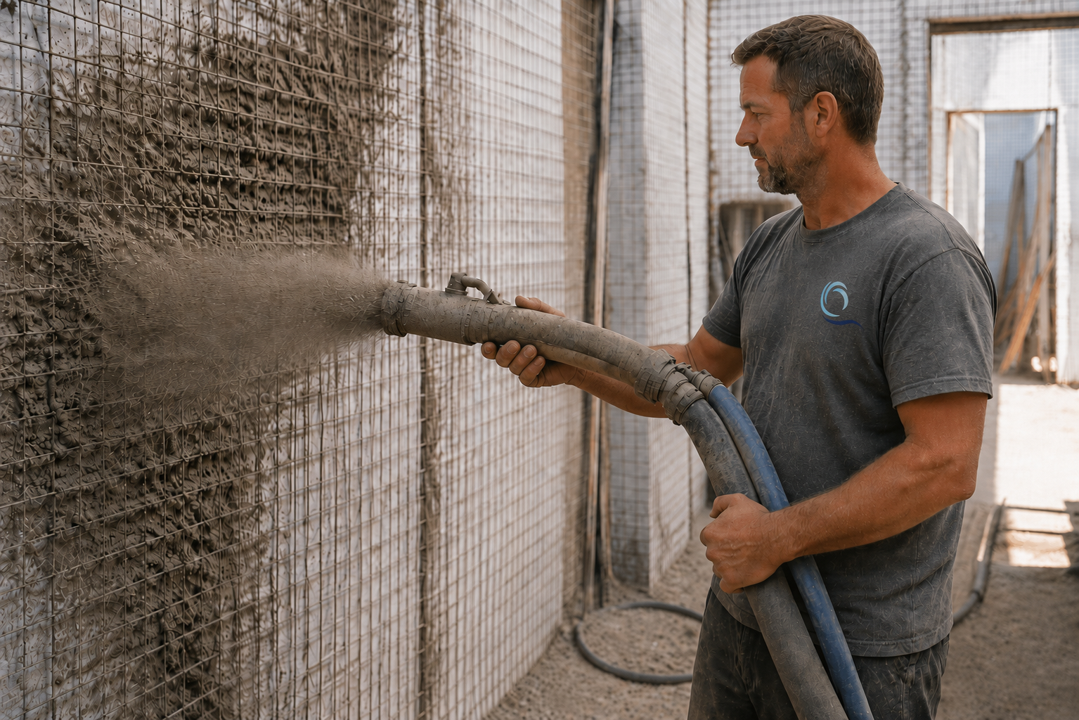 Shotcrete being applied to SCIP wall panels on a Largo, FL custom home