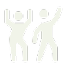 Icon of two people dancing with raised arms.