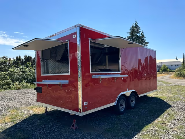 Red custom-built food trailer for sale in Seattle, Washington, priced at $51,000