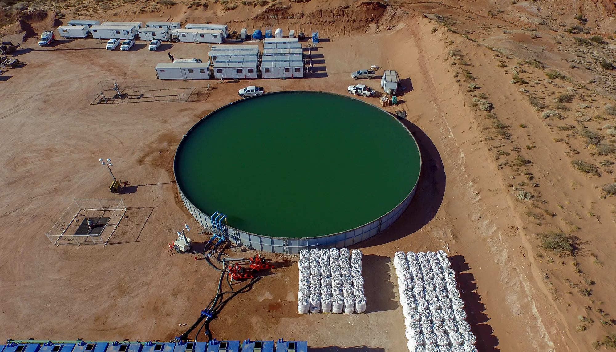Aerial view of a water storage tank owned by Flowpoint