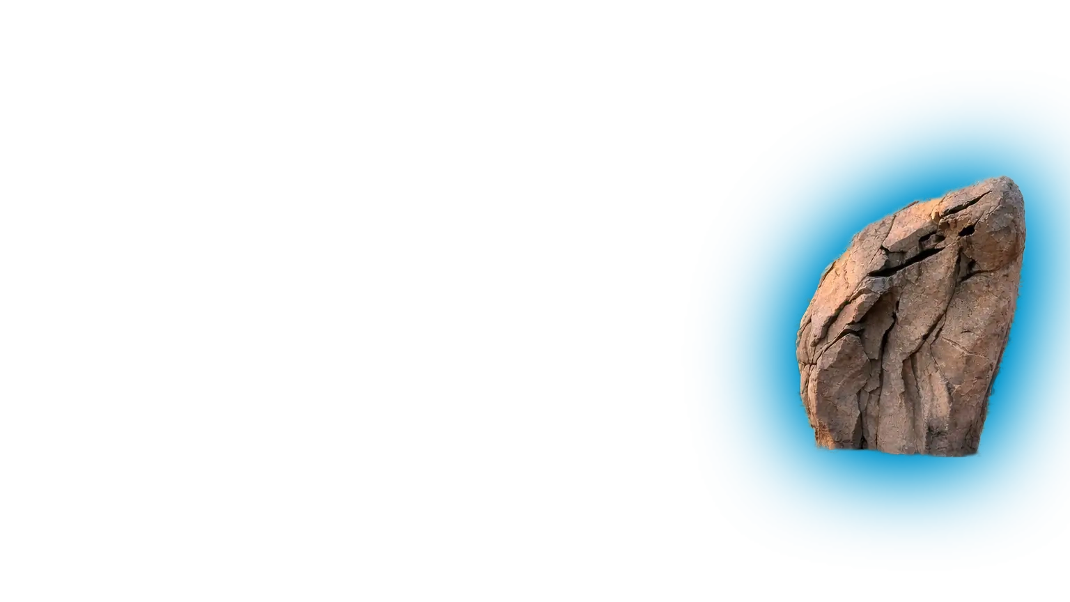 Large angular artificial climbing boulder with handholds against a blue background.