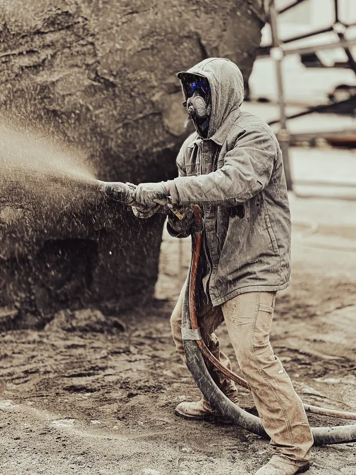 A hand arranging white paper shapes on a printed TacTiles Layout grid sheet on a wooden surface.