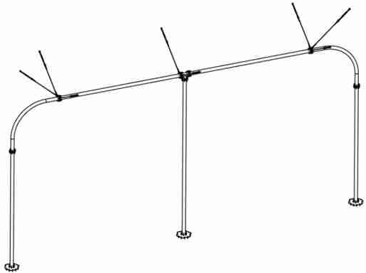 Technical illustration of a pipe structure with three vertical supports and curved corners.