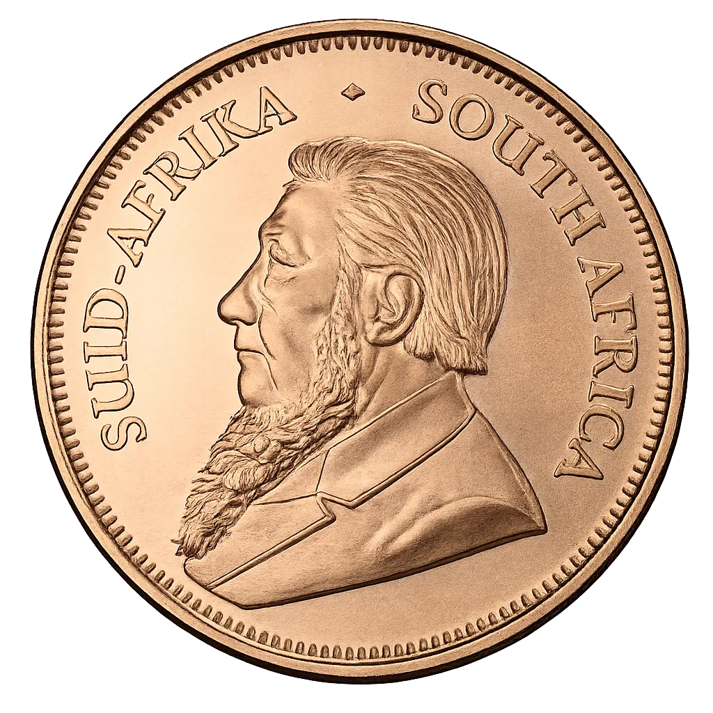 Close-up of a South African coin featuring a man's profile with a beard and inscriptions.