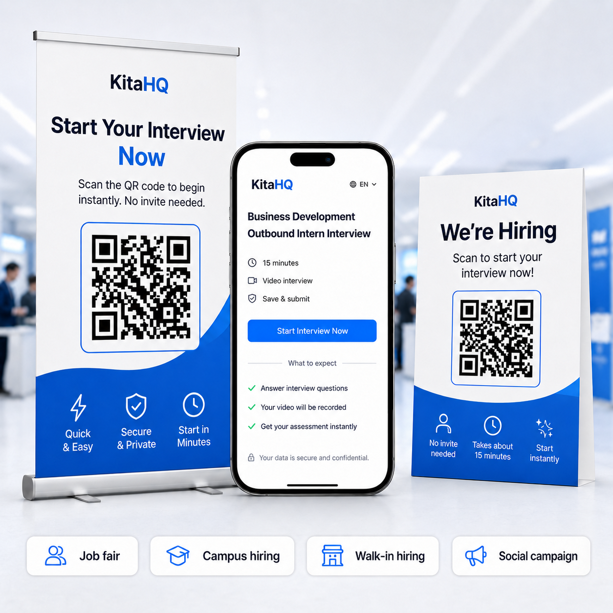Instant interview link and QR code for job fairs