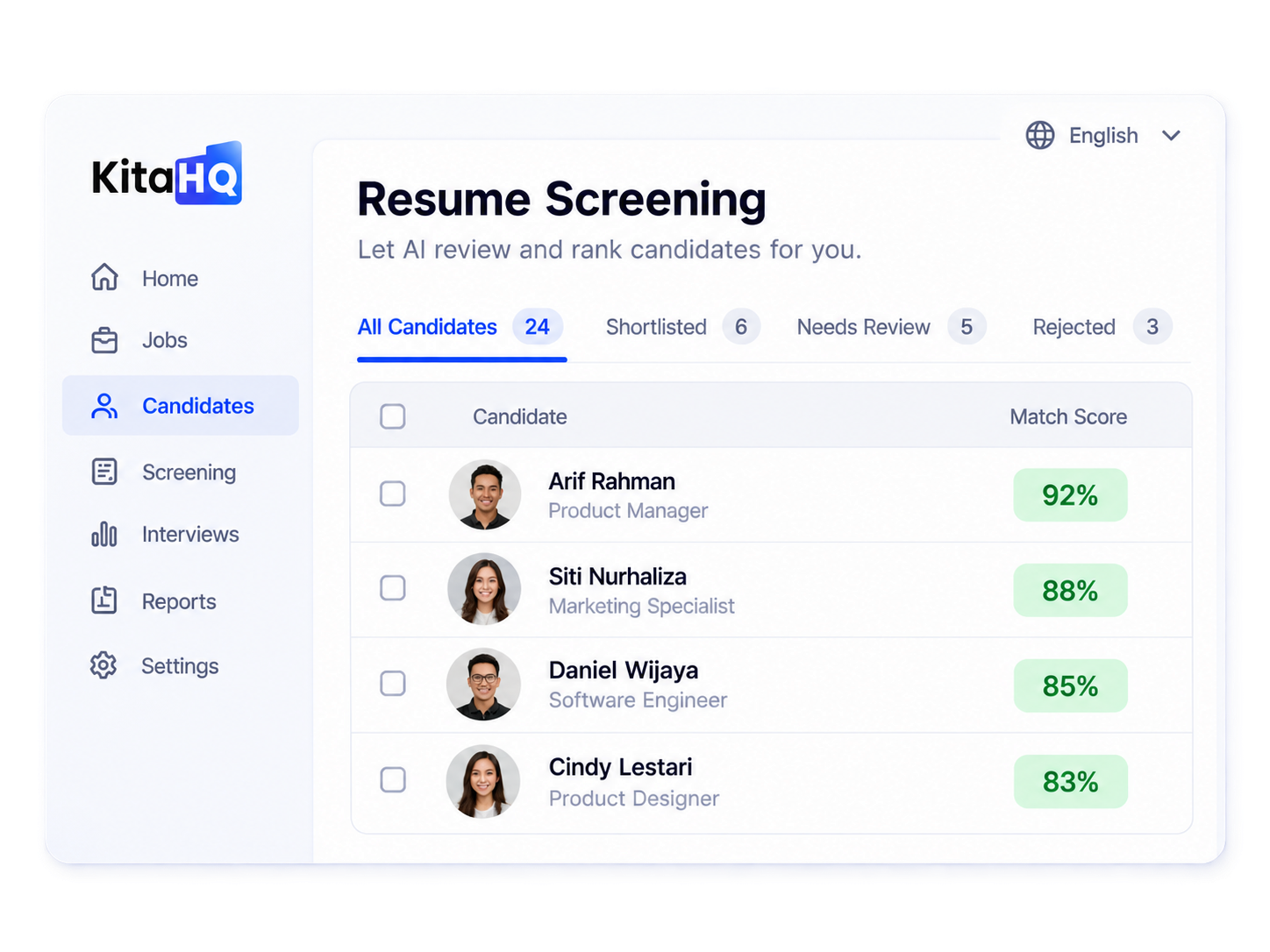 ai resume screening KitaHQ