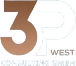 Logo von West Consulting GmbH mit großer Zahl drei in brauner Farbe