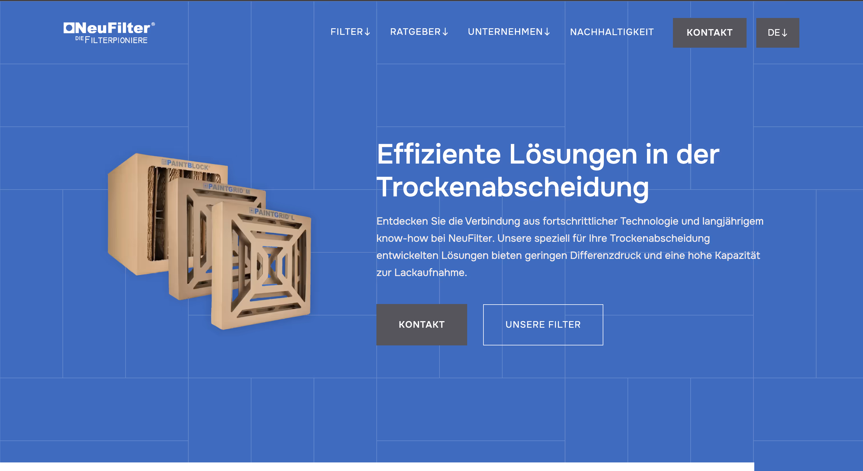 NeuFilter Trockenabscheidungs-Filterblöcke auf blauem Technologie-Hintergrund
