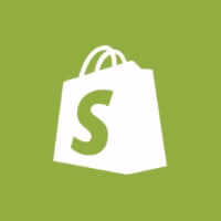 Shopify-Logo-Einkaufstasche in Weiß auf grünem Hintergrund