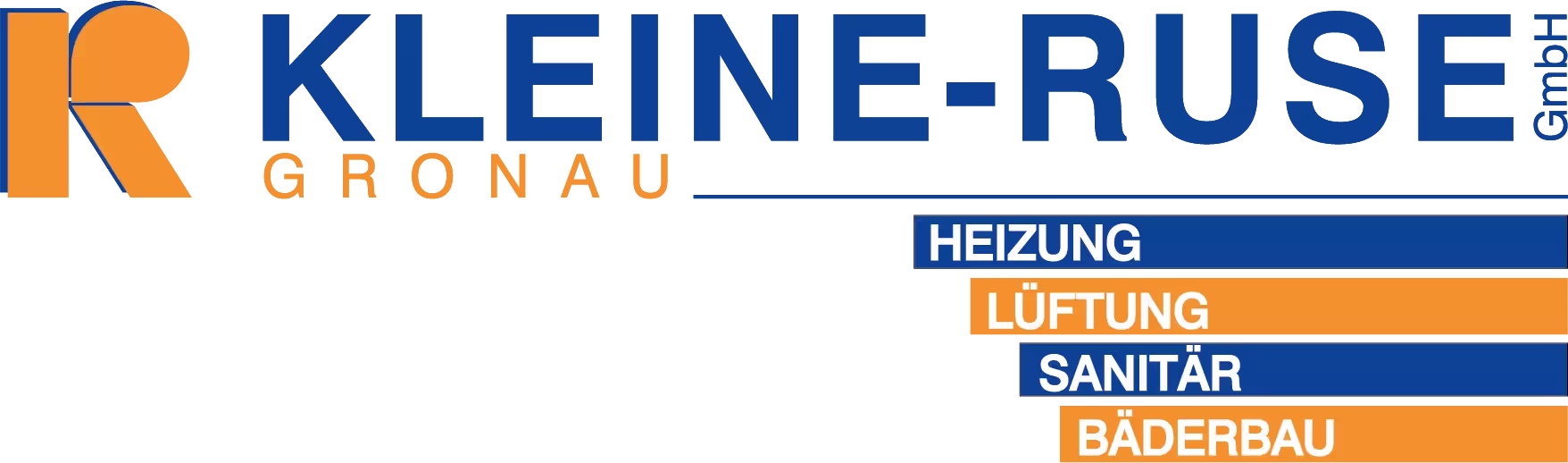 Kleine-Ruse GmbH Logo mit Dienstleistungen Heizung, Lüftung, Sanitär, Bäderbau