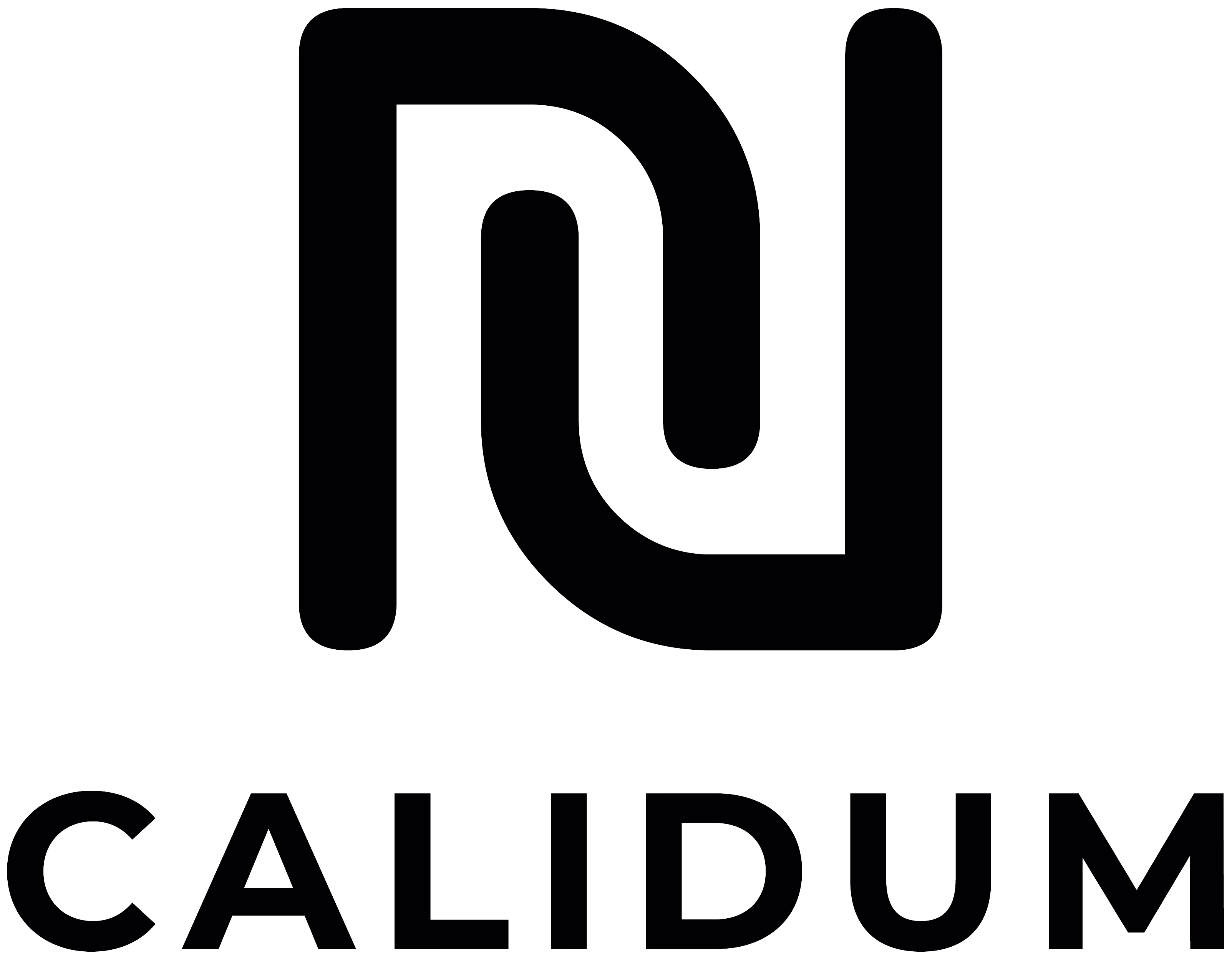 Calidum-Logo in schwarzen Buchstaben und abstraktem Markenzeichen