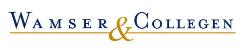 Logo von Wamser & Collegen mit blauer Schrift und gelbem Kaufmannssymbol