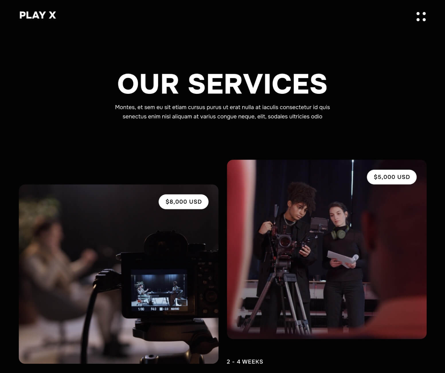 Play X - Services Page - Video Production Agency Webflow Template