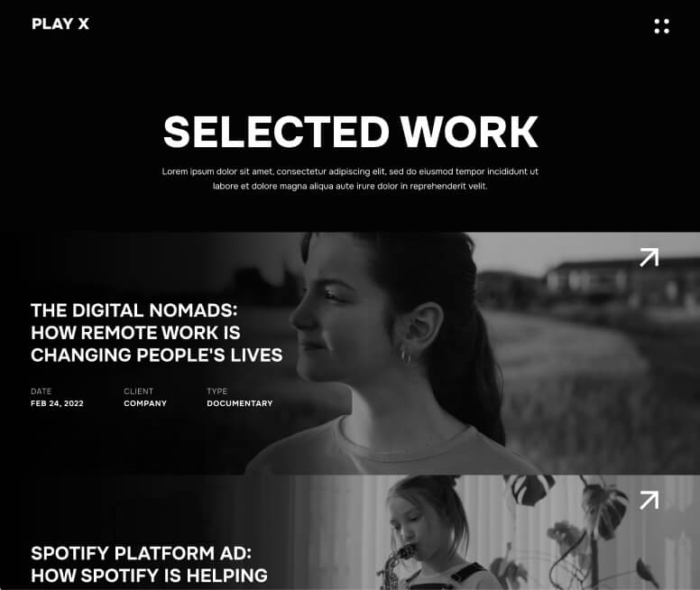 Portfolio Page - Play X Webflow Template