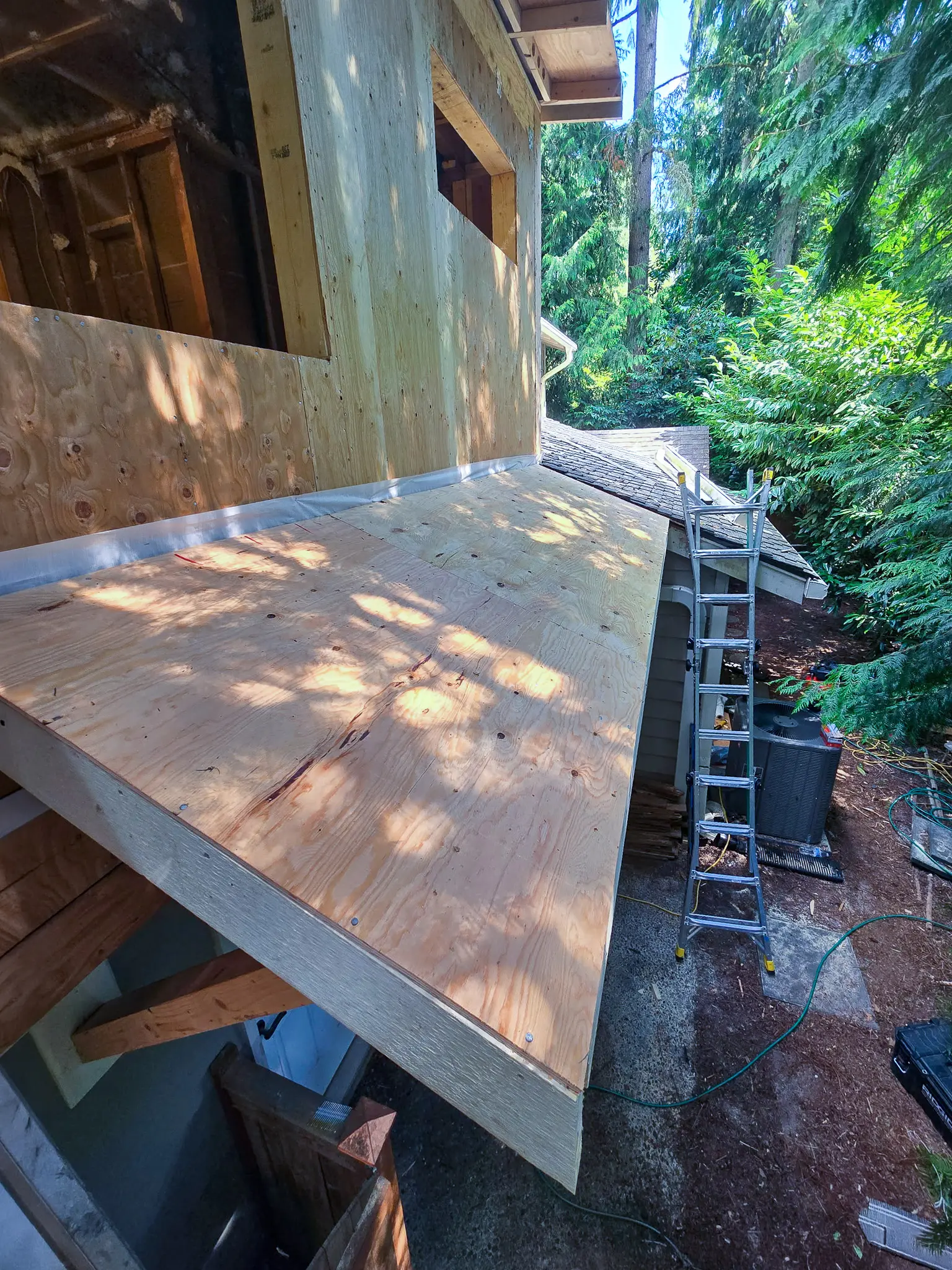 Exterior structural framing for a bump-out addition on a Bellevue, WA home.