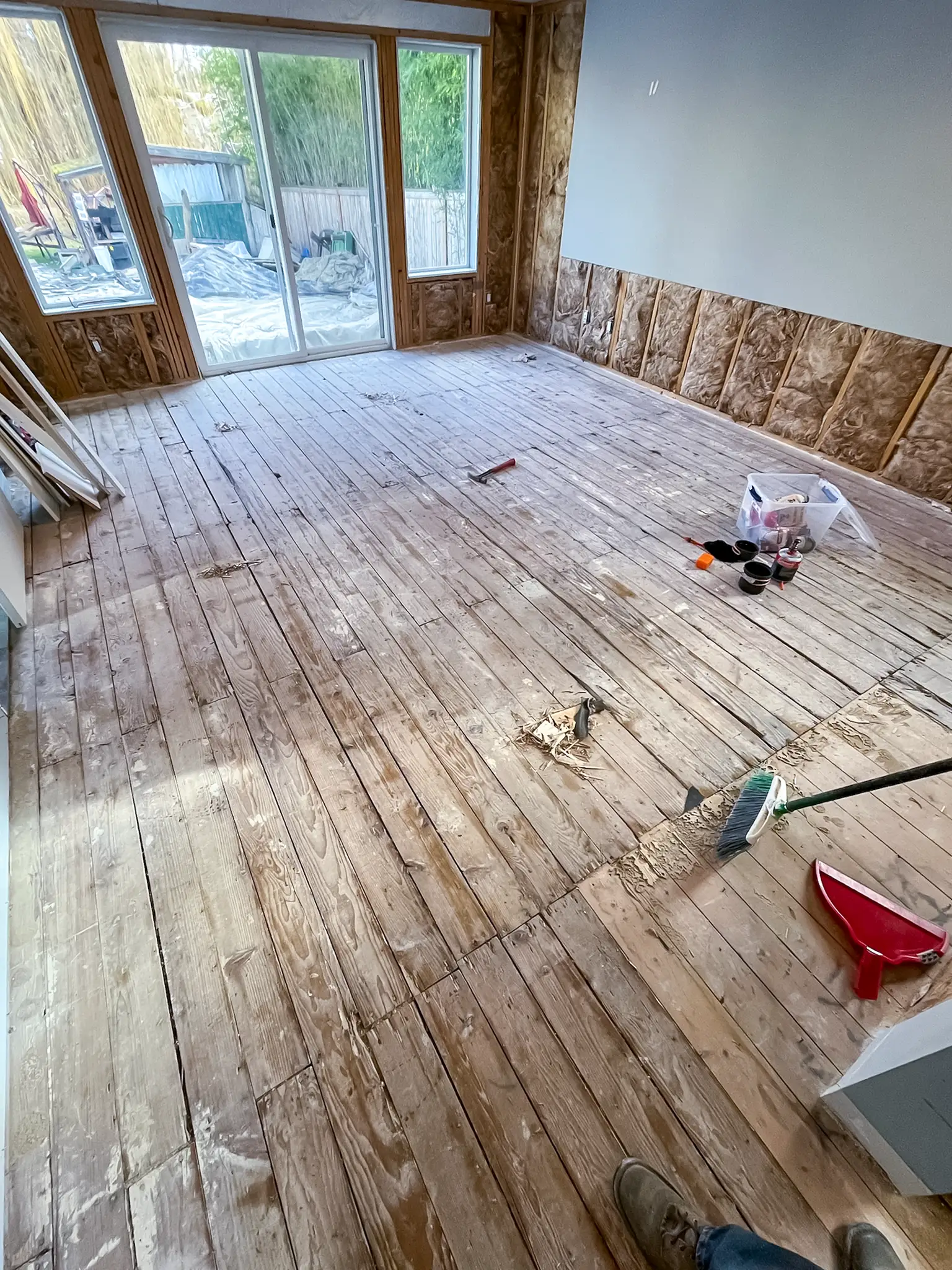 Living room in a Kirkland, WA rambler during a whole-home remodel.