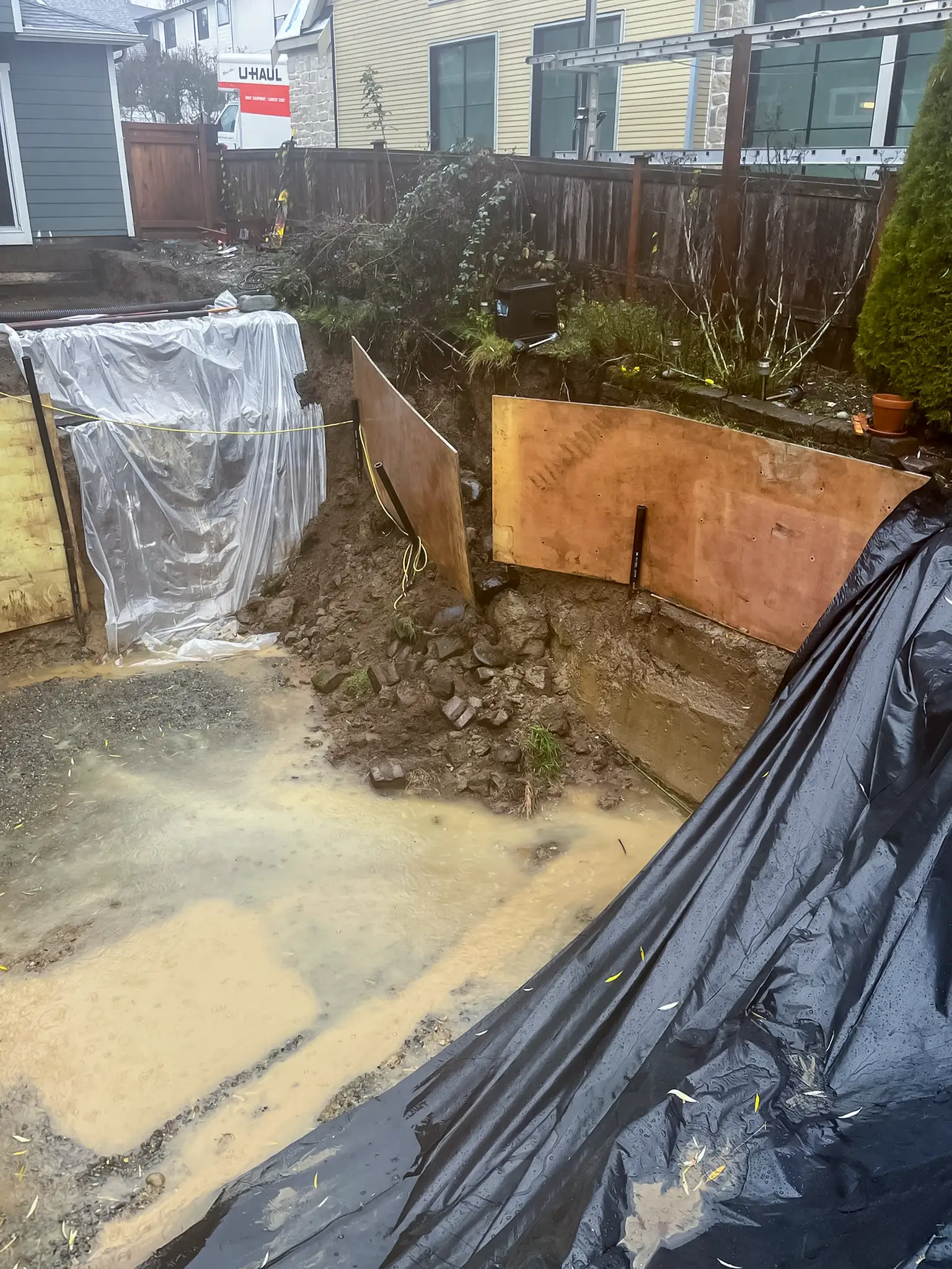 Backyard deck framing reinforcement during a Kirkland, WA deck rebuild.