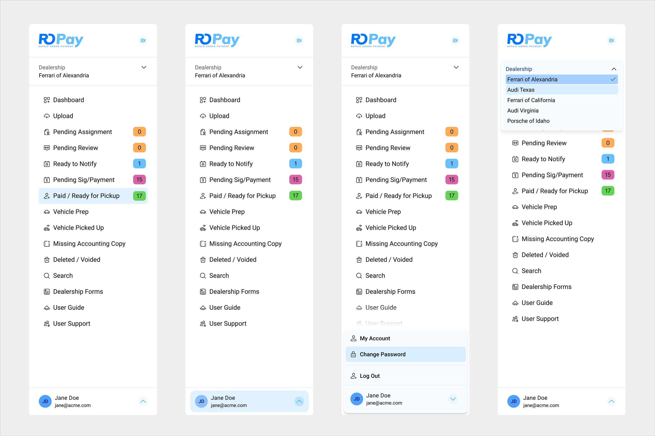ROPay Menu States