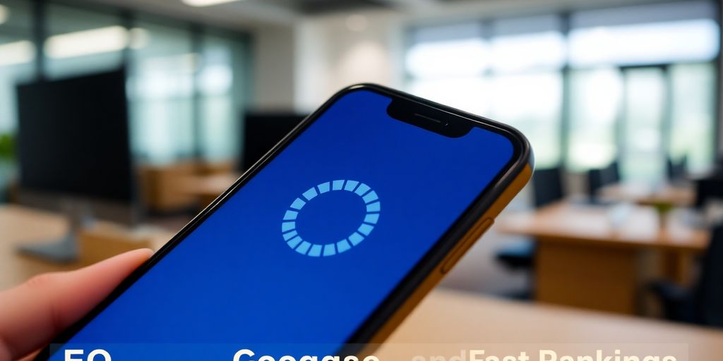 Smartphone mit Ladeanzeige in einem Bürohintergrund.