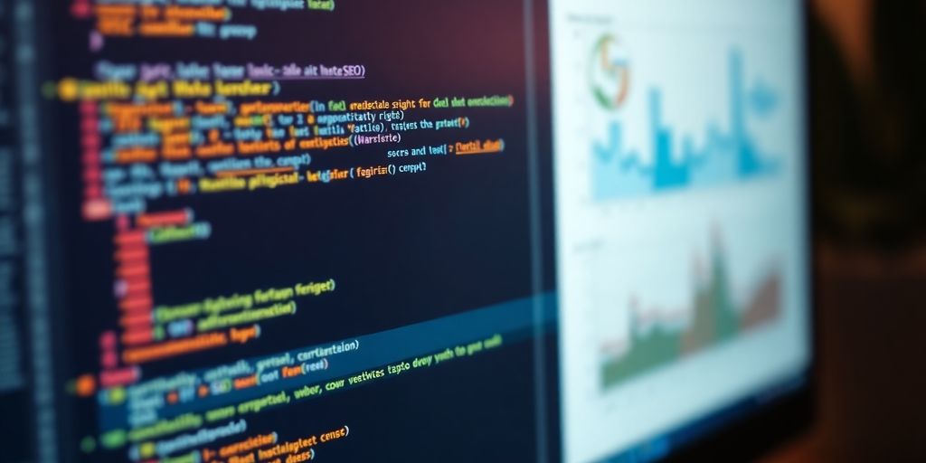 Nahaufnahme eines Computerbildschirms mit Code und Analysen.