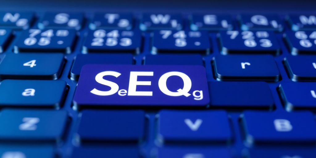 Nahaufnahme einer Tastatur mit SEO-Elementen