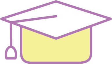 Abstraktes Icon eines lila Doktorhuts auf gelbem Hintergrund.