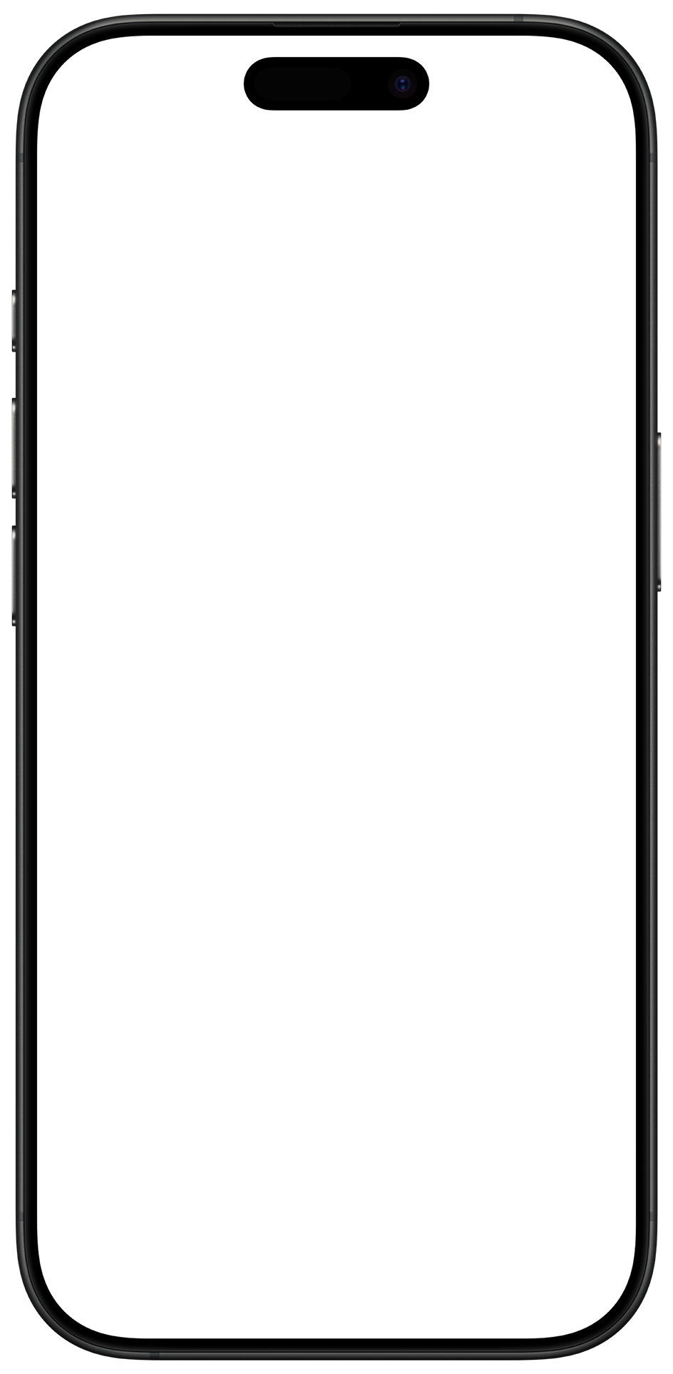 Front view of a black smartphone with a notch at the top center of the screen and rounded edges.