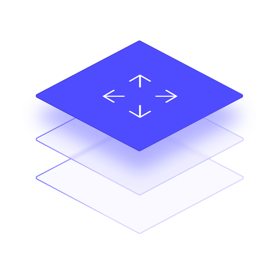 Illustration of four white arrows pointing up, down, left, and right on a floating blue square, symbolizing key portability or movement.