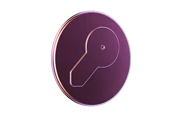 Purple circular icon with a simplified key shape in the center, on a black background.