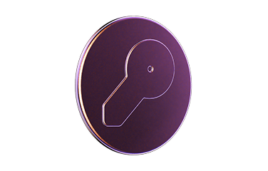 Purple circular icon with a simplified key shape in the center, on a black background.
