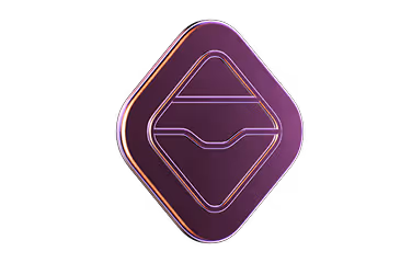 3D purple diamond-shaped icon with a horizontal line and a curved line inside it on a black background.