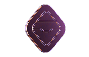 3D purple diamond-shaped icon with a horizontal line and a curved line inside it on a black background.