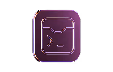 Purple 3D square icon with a stylized wallet symbol and a command line prompt inside.