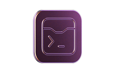 Purple 3D square icon with a stylized wallet symbol and a command line prompt inside.